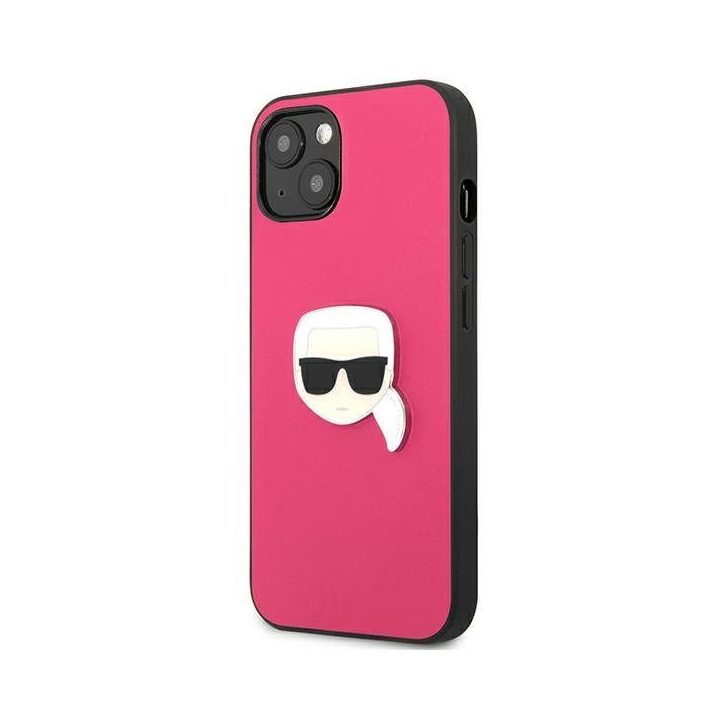 Karl Lagerfeld KLHCP13SPKMP iPhone 13 mini 5,4 rožinis deklas Odinis Ikonik Karl`s Head Metal