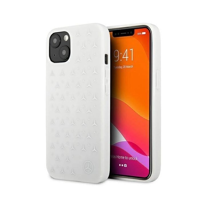 Mercedes MEHCP13MESPWH iPhone 13 6,1 baltos/baltos spalvos deklas Sidabrinis žvaigždžių raštas