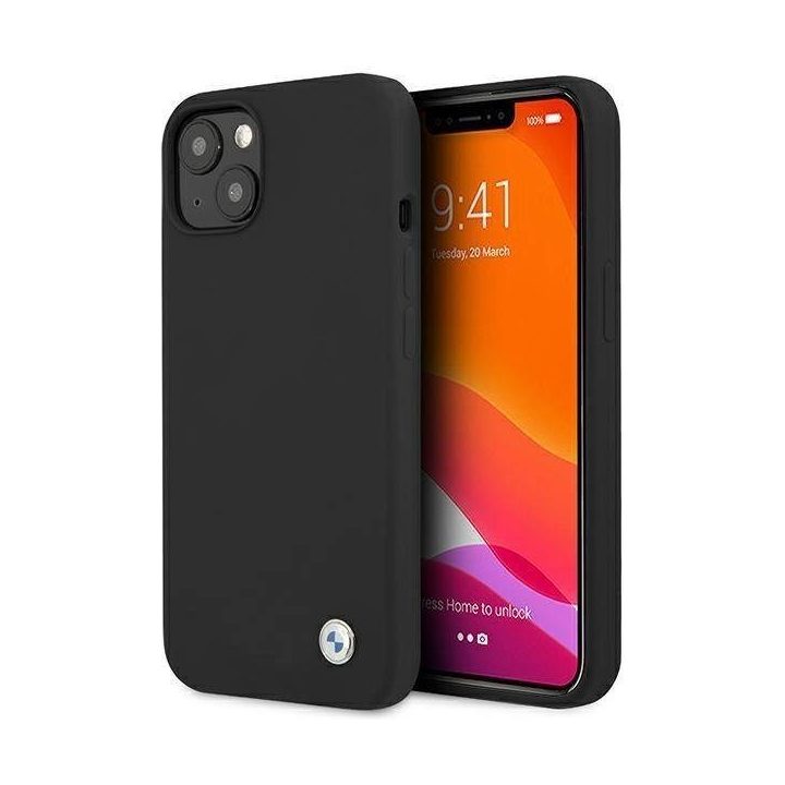 Dėklas BMW BMHCP13MSILBK iPhone 13 6,1 juodas/juodas deklas Silikono parašas