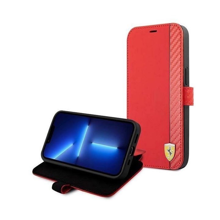 Ferrari FESAXFLBKP13SRE iPhone 13 mini 5.4 raudona/raudona knyga On Track Carbon Stripe