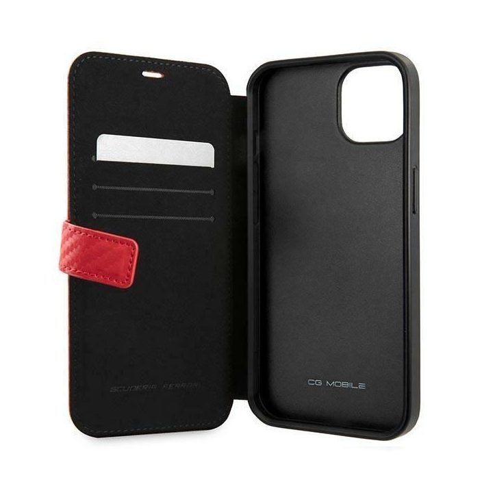 Ferrari FESAXFLBKP13SRE iPhone 13 mini 5.4 raudona/raudona knyga On Track Carbon Stripe