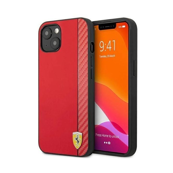 Ferrari FESAXHCP13SRE iPhone 13 mini 5.4 raudonas/raudonas deklas On Track Carbon Stripe