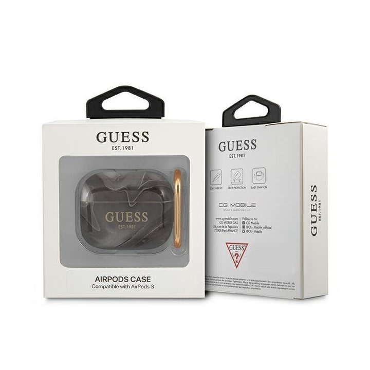 Guess GUA3UNMK AirPods 3 dangtelis juodas/juodas Marmuro kolekcija