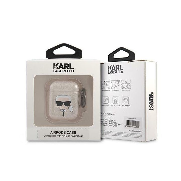 Karl Lagerfeld KLA2UKHGD AirPods dangtelis złoty/gold Glitter Karl`s Head