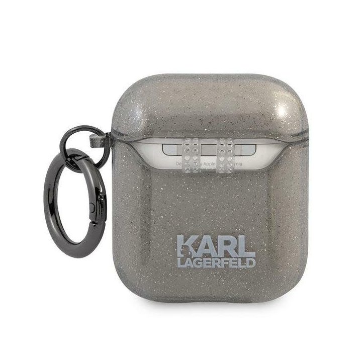 Karl Lagerfeld KLA2UKHGK AirPods dangtelis Juodos spalvos/juodas Glitter Karl`s Head