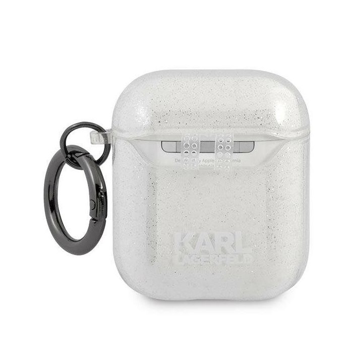 Karl Lagerfeld KLA2UKHGS AirPods dangtelis sidabrinės spalvos Glitter Karl`s Head