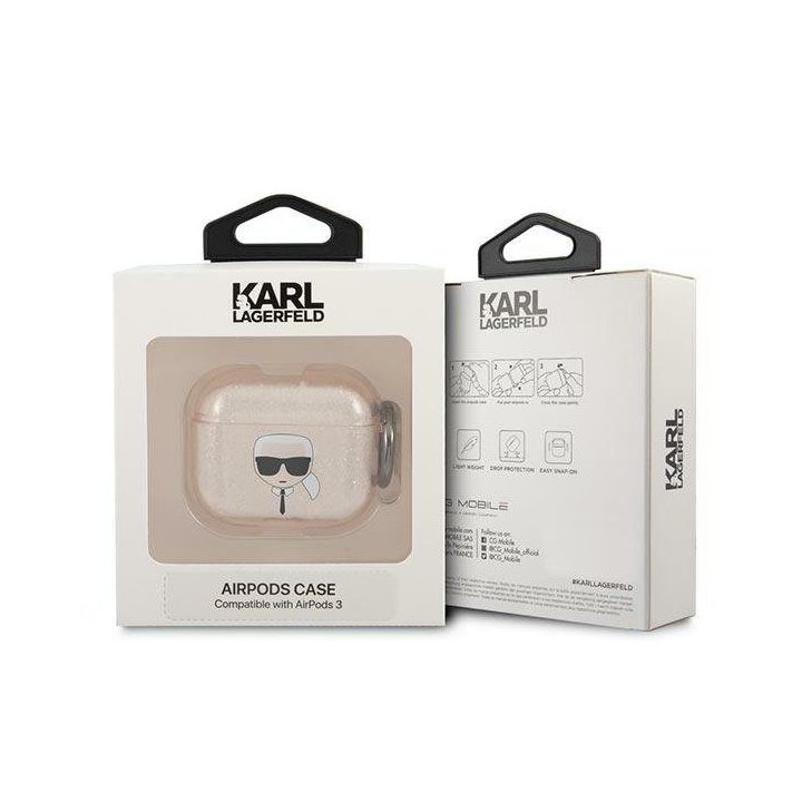 Karl Lagerfeld KLA3UKHGD AirPods 3 dangtelis złoty/gold Glitter Karl`s Head