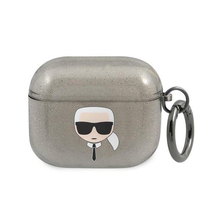 Karl Lagerfeld KLA3UKHGK AirPods 3 dangtelis Juodos spalvos/juodas Glitter Karl`s Head