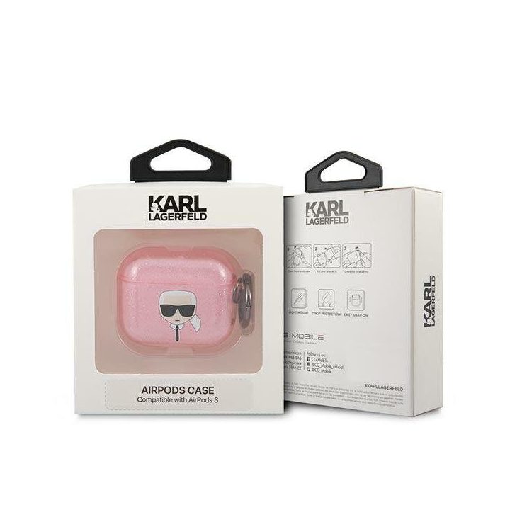 Karl Lagerfeld KLA3UKHGP AirPods 3 dangtelis różowy/pink Glitter Karl`s Head