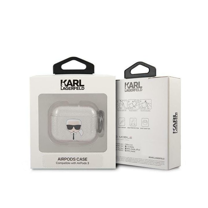 Karl Lagerfeld KLA3UKHGS AirPods 3 dangtelis sidabrinis/ sidabrinis Glitter Karl`s Head