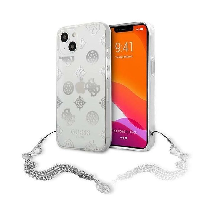 Guess GUHCP13SKPESI iPhone 13 mini 5,4 sidabro/ sidabro spalvos deklas Peony Chain Collection