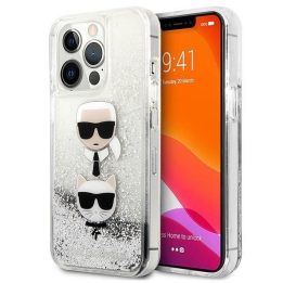Karl Lagerfeld KLHCP13LKICGLS iPhone 13 Pro / 13 6.1 sidabrinis deklas Liquid Glitter Karl&Choupette Head