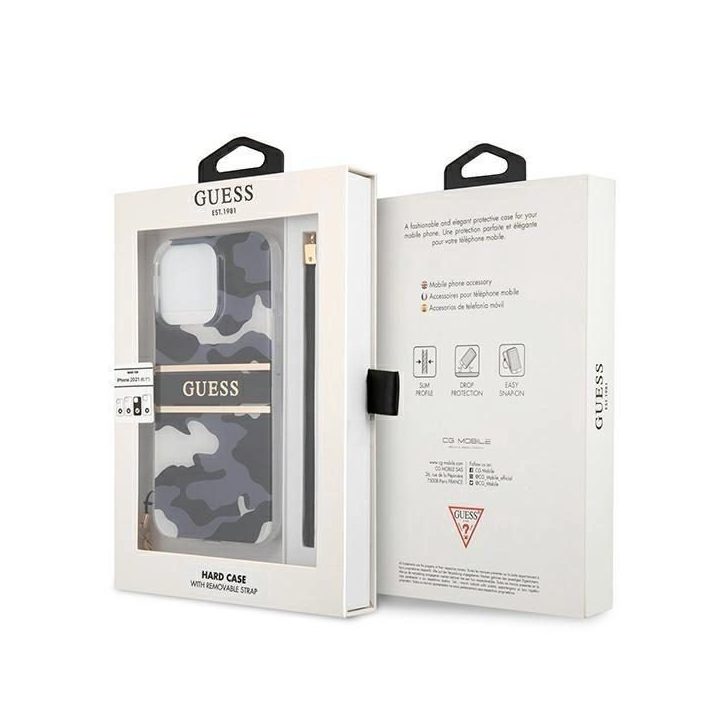 Guess GUHCP13LKCABBK iPhone 13 Pro / 13 6,1 juodas/juodas deklas Camo Strap Collection
