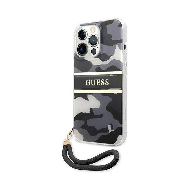 Guess GUHCP13LKCABBK iPhone 13 Pro / 13 6,1 juodas/juodas deklas Camo Strap Collection