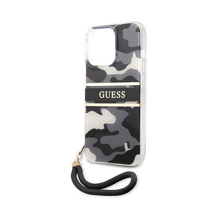 Guess GUHCP13LKCABBK iPhone 13 Pro / 13 6,1 juodas/juodas deklas Camo Strap Collection