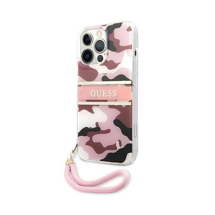Guess GUHCP13LKCABPI iPhone 13 Pro / 13 6,1 rožinės/rožinės spalvos deklas Camo Strap Collection