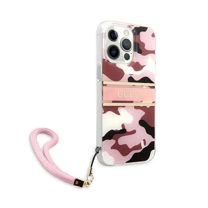 Guess GUHCP13LKCABPI iPhone 13 Pro / 13 6,1 rožinės/rožinės spalvos deklas Camo Strap Collection