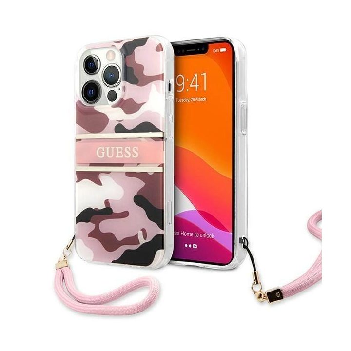 Guess GUHCP13LKCABPI iPhone 13 Pro / 13 6,1 rožinės/rožinės spalvos deklas Camo Strap Collection