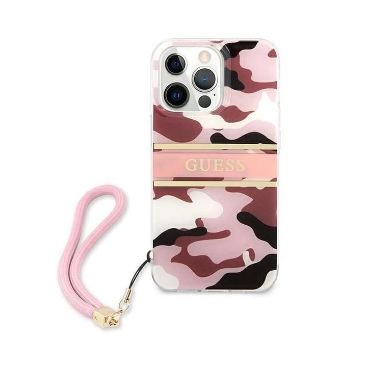 Guess GUHCP13LKCABPI iPhone 13 Pro / 13 6,1 rožinės/rožinės spalvos deklas Camo Strap Collection