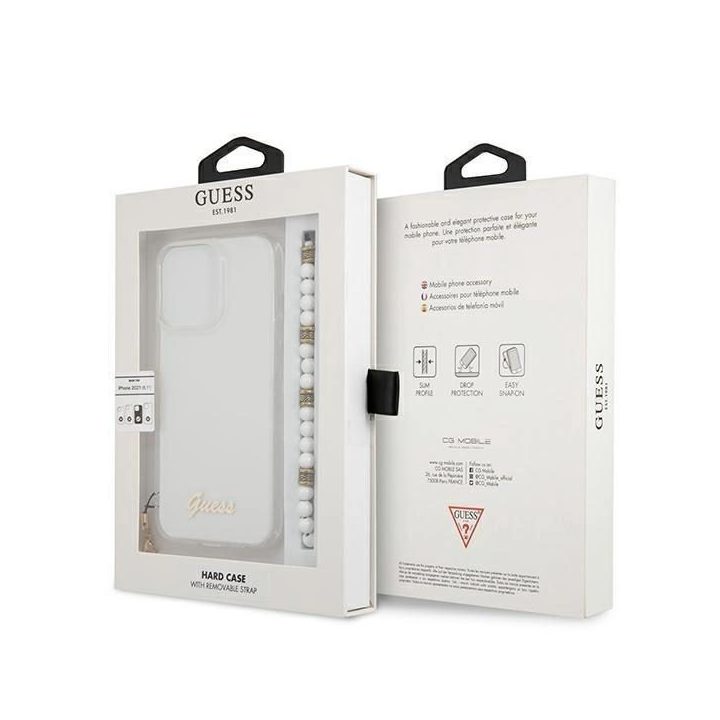 Guess GUHCP13LKPSWH iPhone 13 Pro / 13 6,1 permatomas deklas White Pearl