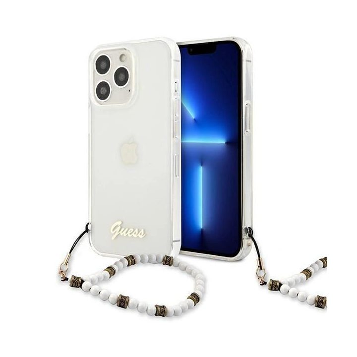 Guess GUHCP13LKPSWH iPhone 13 Pro / 13 6,1 permatomas deklas White Pearl
