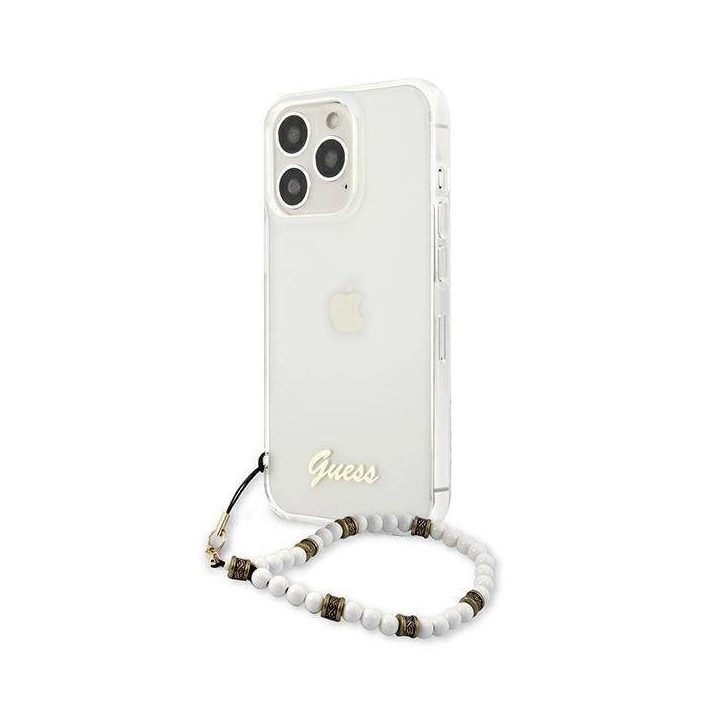 Guess GUHCP13LKPSWH iPhone 13 Pro / 13 6,1 permatomas deklas White Pearl