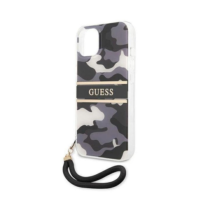 Guess GUHCP13MKCABBK iPhone 13 6.1 juodos/juodos spalvos deklas Camo Strap Collection