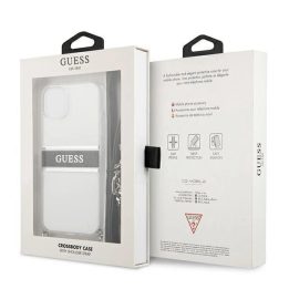Guess GUHCP13SKC4GBSI iPhone 13 mini 5,4 permatomas deklas 4G Pilkas dirželis Sidabrinė grandinėlė