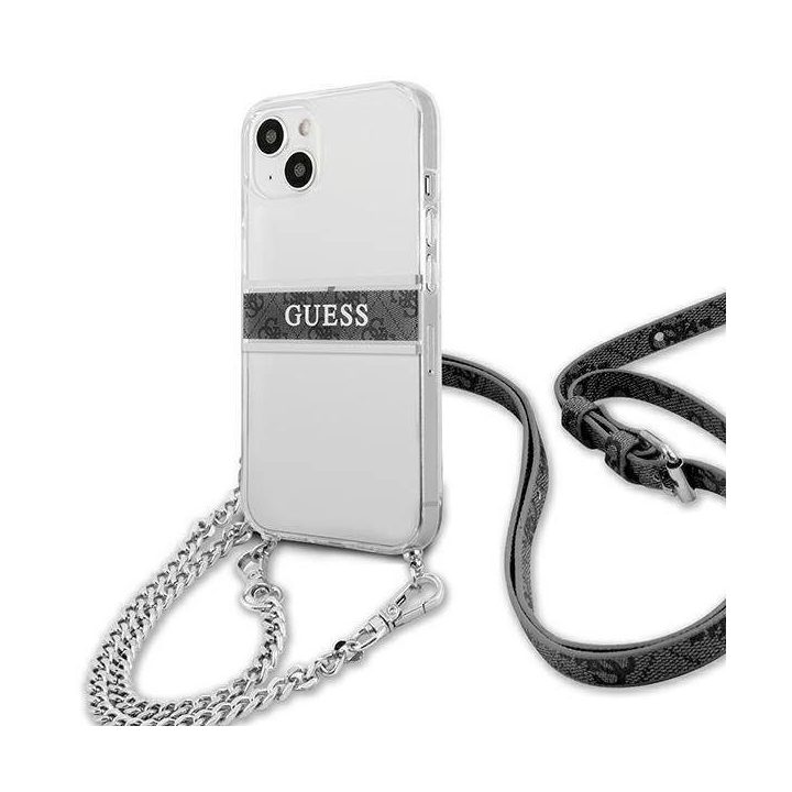 Guess GUHCP13SKC4GBSI iPhone 13 mini 5,4 permatomas deklas 4G Pilkas dirželis Sidabrinė grandinėlė