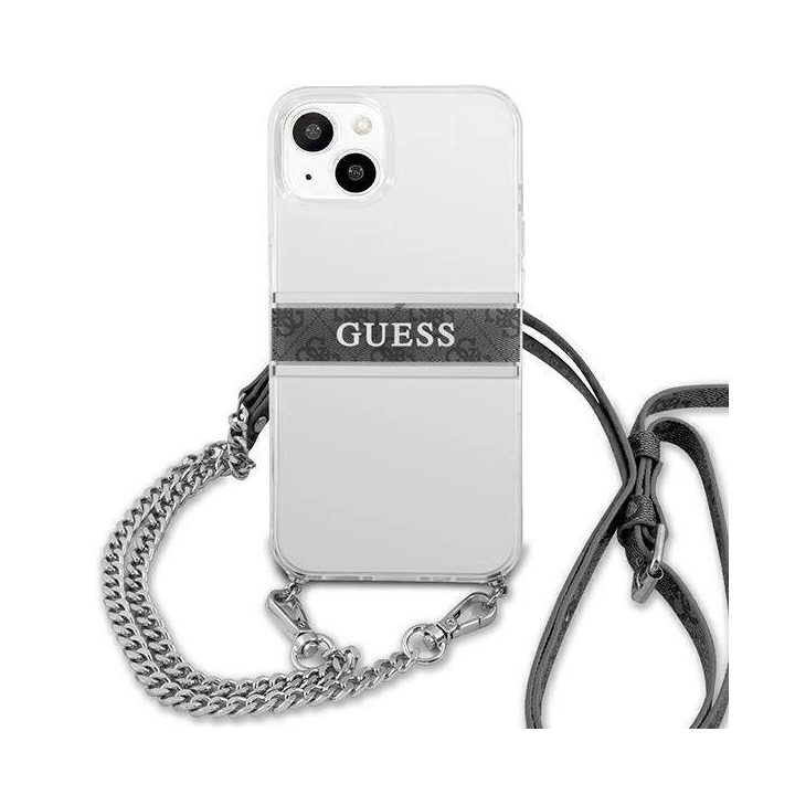 Guess GUHCP13SKC4GBSI iPhone 13 mini 5,4 permatomas deklas 4G Pilkas dirželis Sidabrinė grandinėlė
