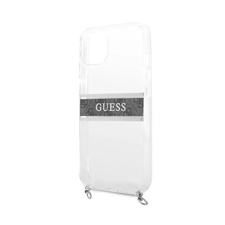 Guess GUHCP13SKC4GBSI iPhone 13 mini 5,4 permatomas deklas 4G Pilkas dirželis Sidabrinė grandinėlė