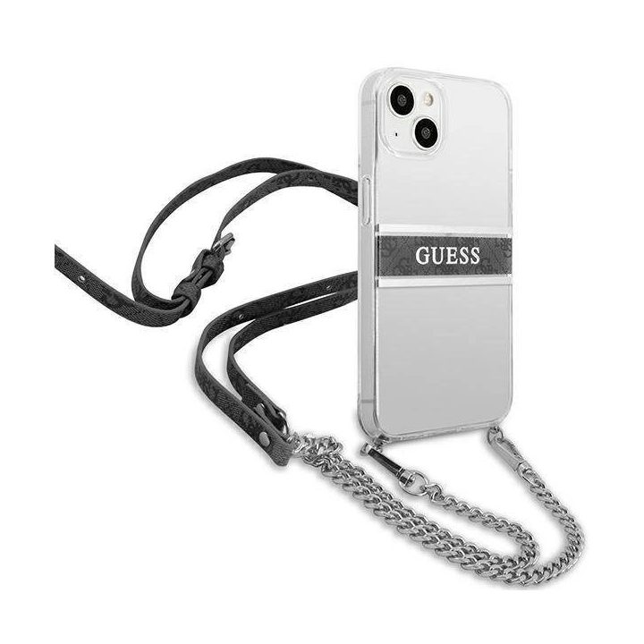 Guess GUHCP13SKC4GBSI iPhone 13 mini 5,4 permatomas deklas 4G Pilkas dirželis Sidabrinė grandinėlė