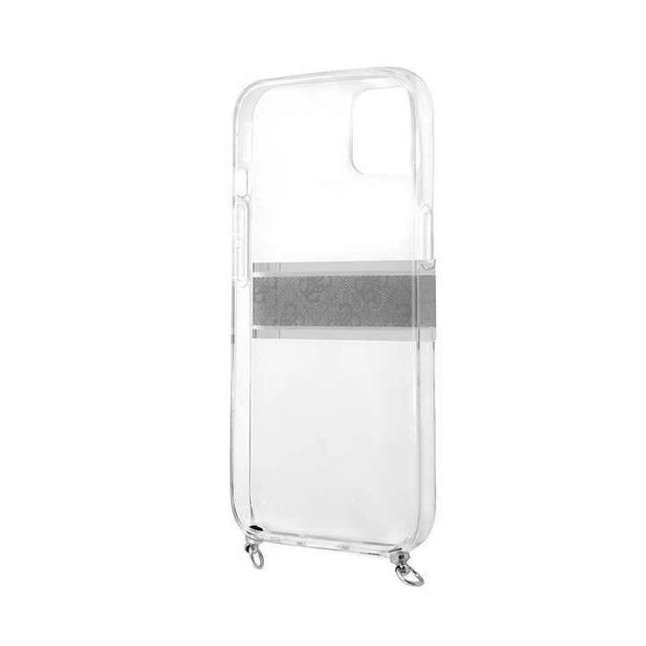 Guess GUHCP13SKC4GBSI iPhone 13 mini 5,4 permatomas deklas 4G Pilkas dirželis Sidabrinė grandinėlė