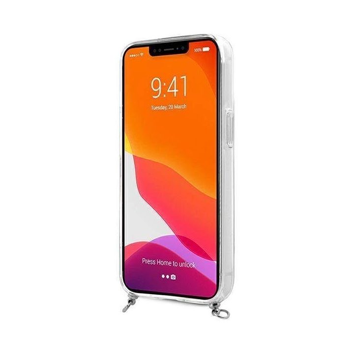 Guess GUHCP13SKC4GBSI iPhone 13 mini 5,4 permatomas deklas 4G Pilkas dirželis Sidabrinė grandinėlė
