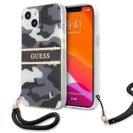 Guess GUHCP13SKCABBK iPhone 13 mini 5,4 juodos/juodos spalvos deklas Camo Strap Collection