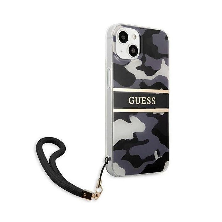 Guess GUHCP13SKCABBK iPhone 13 mini 5,4 juodos/juodos spalvos deklas Camo Strap Collection