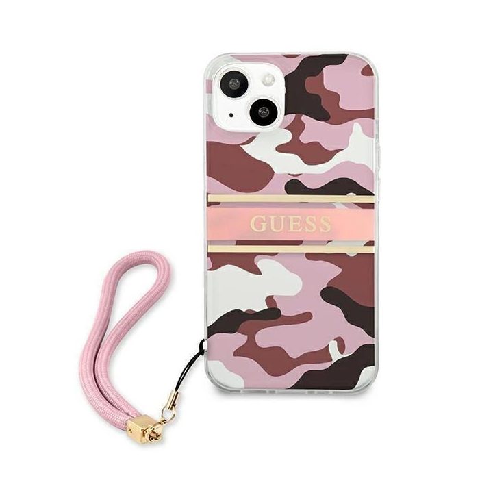 Guess GUHCP13SKCABPI iPhone 13 mini 5,4 rožinės/rožinės spalvos deklas Camo Strap Collection