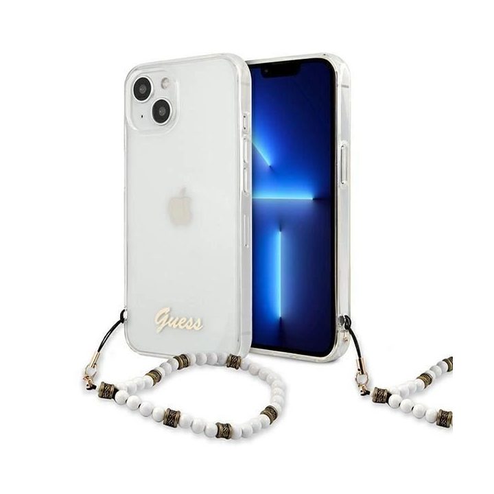 Guess GUHCP13SKPSWH iPhone 13 mini 5,4 permatomas deklas White Pearl