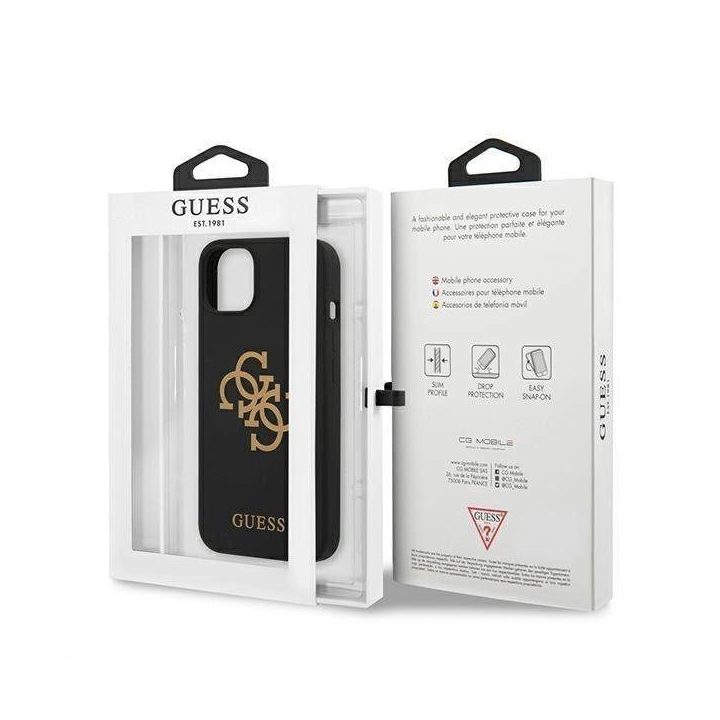 Guess GUHCP13SLS4GGBK iPhone 13 mini 5.4 juodos/juodos spalvos deklas Silikoninis 4G logotipas