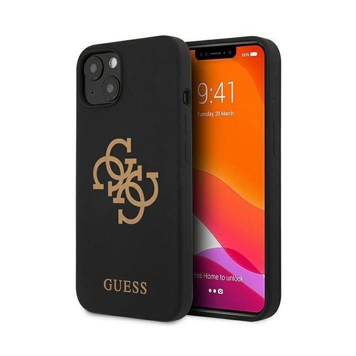 Guess GUHCP13SLS4GGBK iPhone 13 mini 5.4 juodos/juodos spalvos deklas Silikoninis 4G logotipas