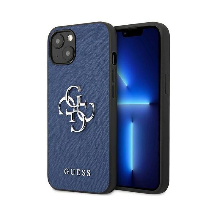 Guess GUHCP13SSA4GSBL iPhone 13 mini 5.4 mėlynos/mėlynos spalvos deklas Saffiano 4G Metalinis logotipas
