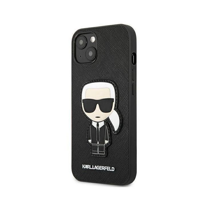 Karl Lagerfeld KLHCP13SOKPK iPhone 13 mini 5,4 Juodos spalvos/juodas deklas Saffiano Ikonik Karl`s Patch