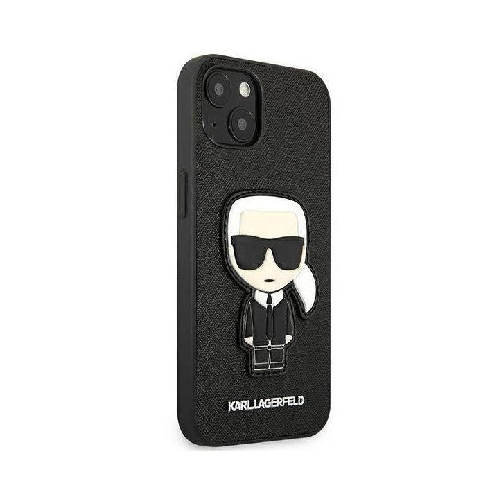 Karl Lagerfeld KLHCP13SOKPK iPhone 13 mini 5,4 Juodos spalvos/juodas deklas Saffiano Ikonik Karl`s Patch