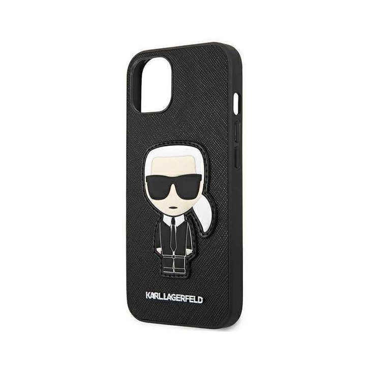 Karl Lagerfeld KLHCP13SOKPK iPhone 13 mini 5,4 Juodos spalvos/juodas deklas Saffiano Ikonik Karl`s Patch