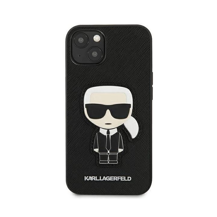 Karl Lagerfeld KLHCP13SOKPK iPhone 13 mini 5,4 Juodos spalvos/juodas deklas Saffiano Ikonik Karl`s Patch