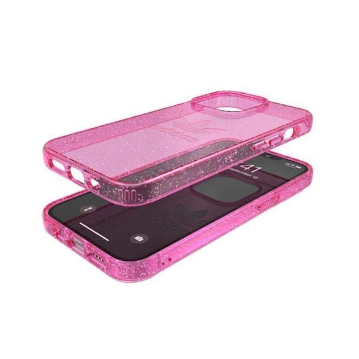 Adidas OR apsauginis iPhone 13 Pro / 13 6,1 Skaidrus korpusas su blizgučiais, rožinės spalvos 47121