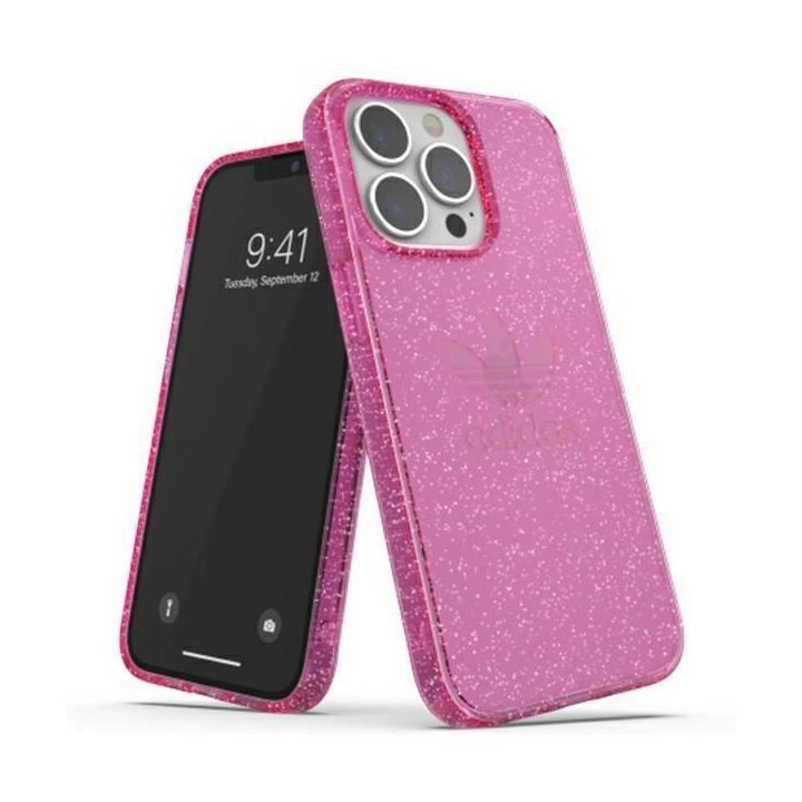 Adidas OR apsauginis iPhone 13 Pro / 13 6,1 Skaidrus korpusas su blizgučiais, rožinės spalvos 47121