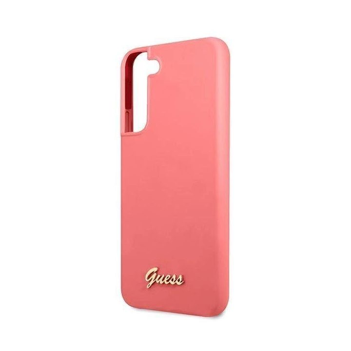Guess GUHCS22MLSLMGFU S22+ S906 fuksija/fučia spalvos deklas Silikoninis Script Metalinis logotipas