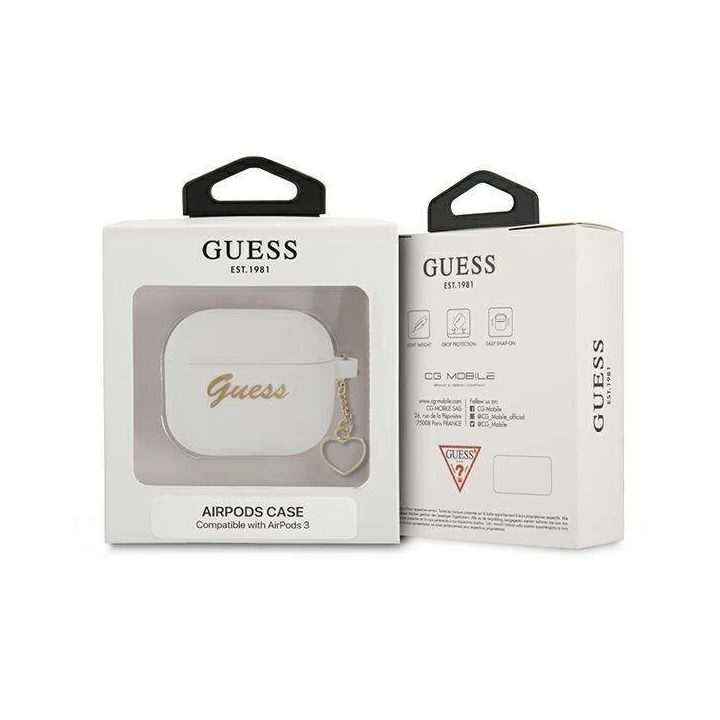 Guess GUA3LSCHSH AirPods 3 dangtelis baltas/baltas Silikoninis žavesys Heart Collection