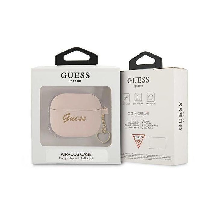 Guess GUA3LSCHSP AirPods 3 dangtelis rožinis/rožinis Silikoninis žavesys Heart Collection